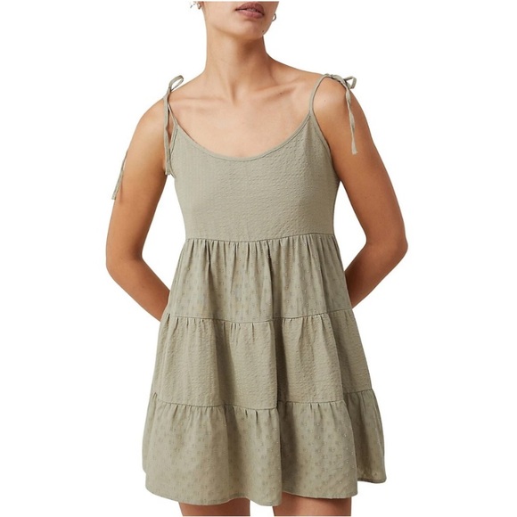 Cotton On Dresses & Skirts - Cotton-On Women’s 12 New Sage Green Tie Strap Lightweight Mini Tiered Dress NWT